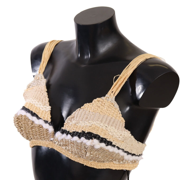 Top Crocheté en Raffia Tressée Beige de Dolce &amp; Gabbana