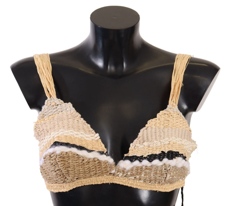 Top Crocheté en Raffia Tressée Beige de Dolce &amp; Gabbana