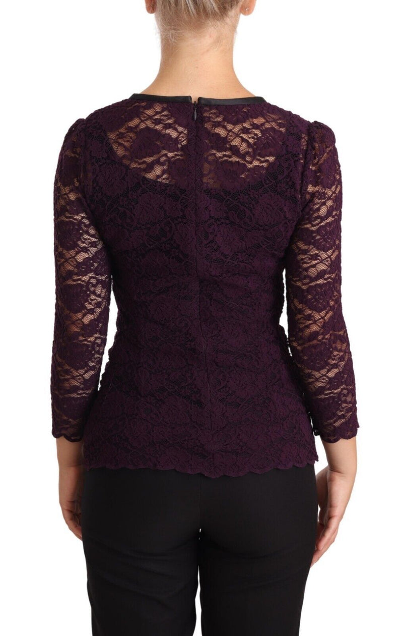 Blouse à manches longues en dentelle violette Dolce &amp; Gabbana