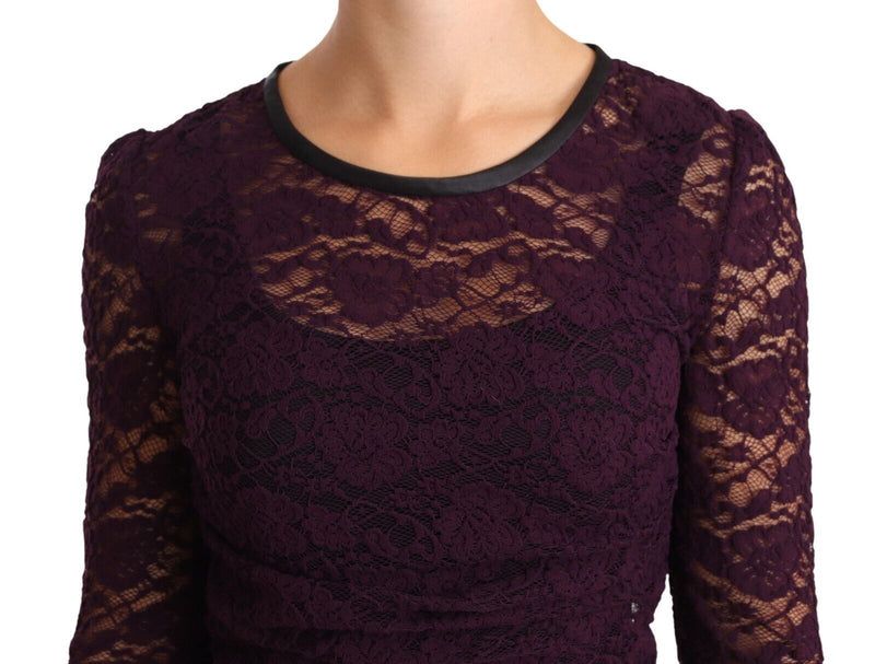 Blouse à manches longues en dentelle violette Dolce &amp; Gabbana