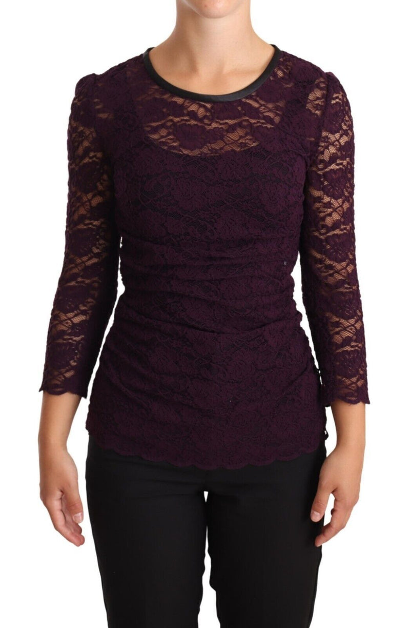 Blouse à manches longues en dentelle violette Dolce &amp; Gabbana