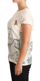 Blouse-t-shirt en soie blanche à motif fontaine de jardin de Dolce &amp; Gabbana