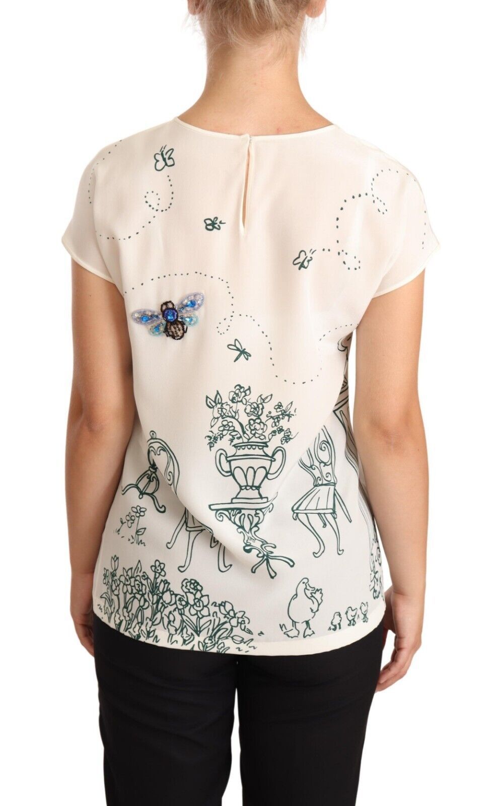 Blouse-t-shirt en soie blanche à motif fontaine de jardin de Dolce &amp; Gabbana