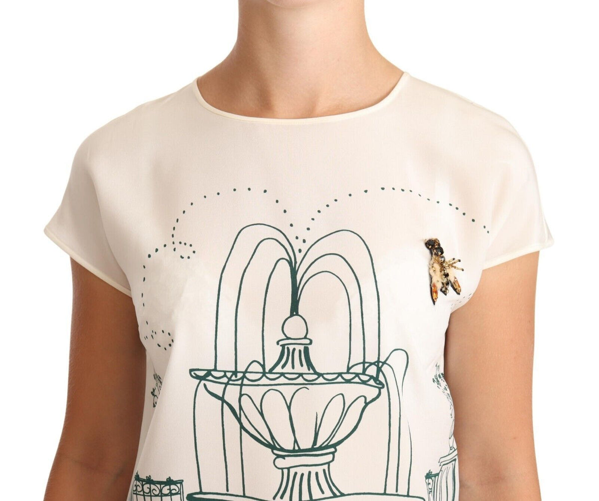 Blouse-t-shirt en soie blanche à motif fontaine de jardin de Dolce &amp; Gabbana