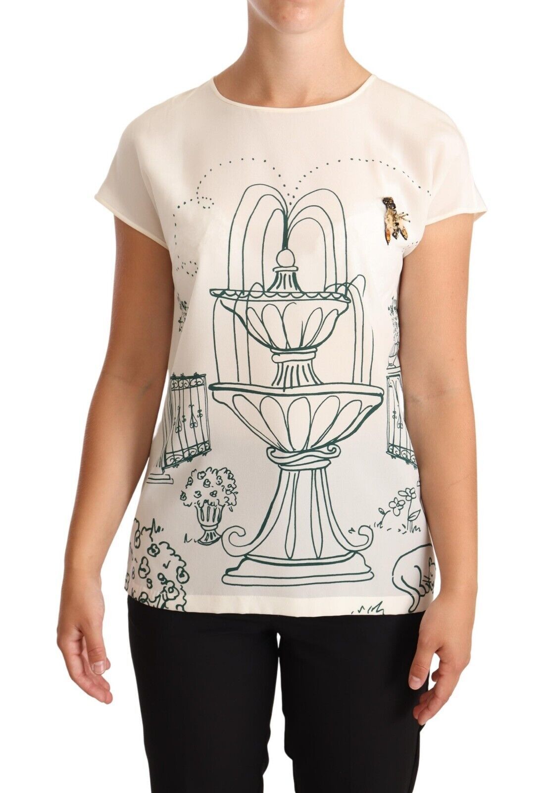 Blouse-t-shirt en soie blanche à motif fontaine de jardin de Dolce &amp; Gabbana
