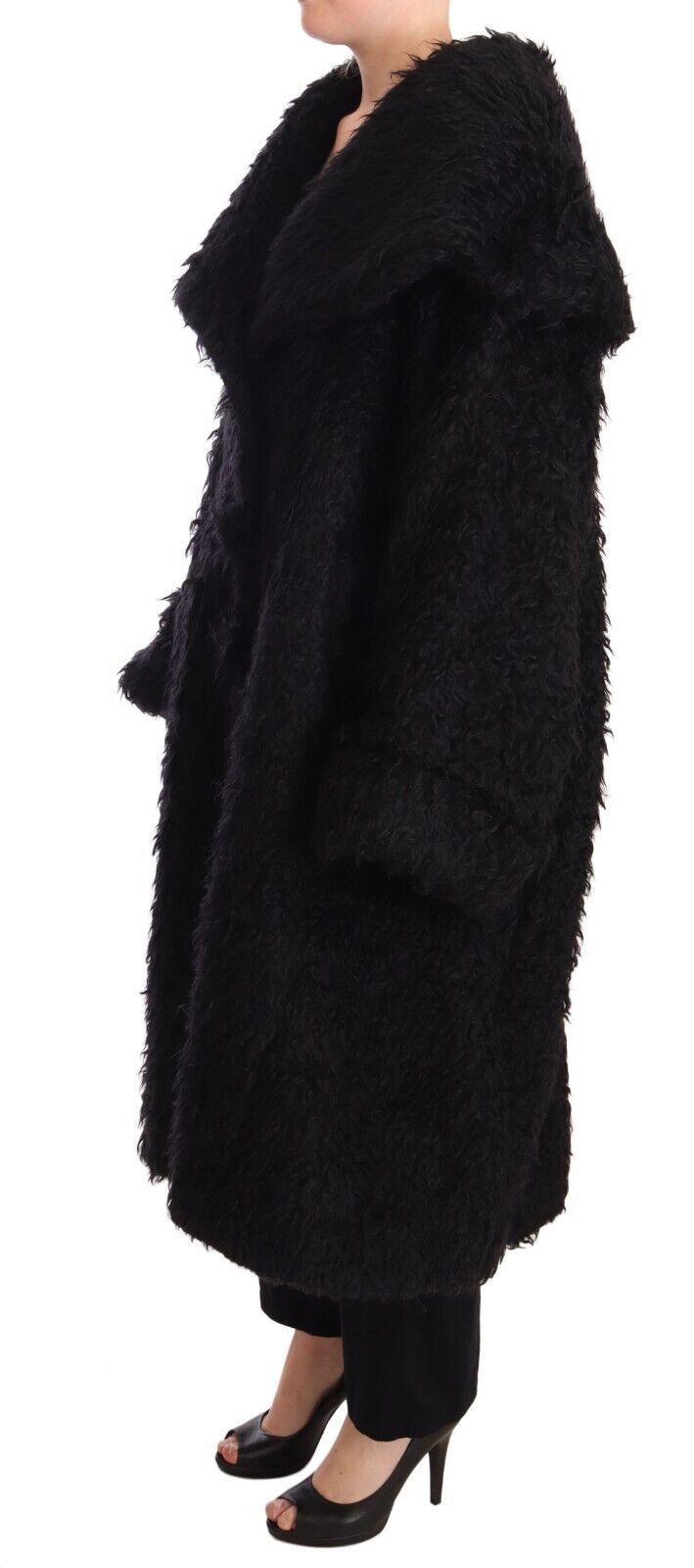 Dolce &amp; Gabbana Trench-manteau à cape en mohair noir et fourrure