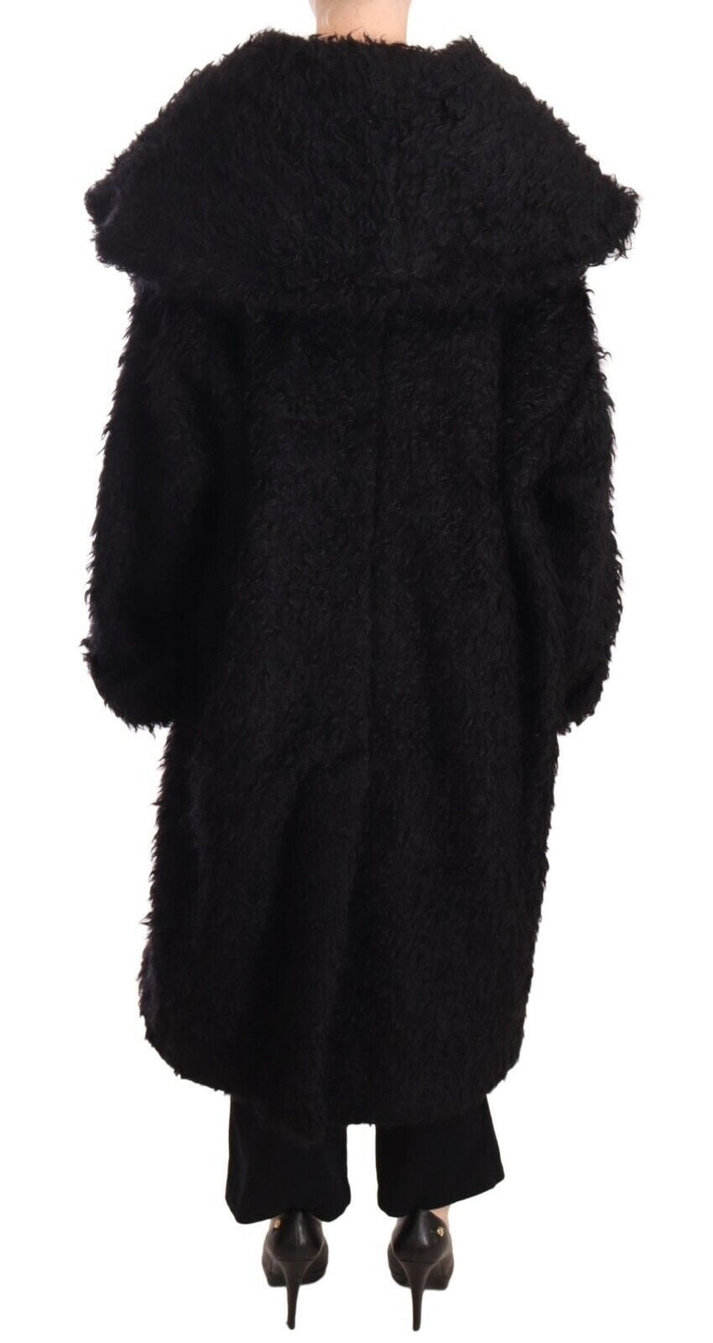 Dolce &amp; Gabbana Trench-manteau à cape en mohair noir et fourrure