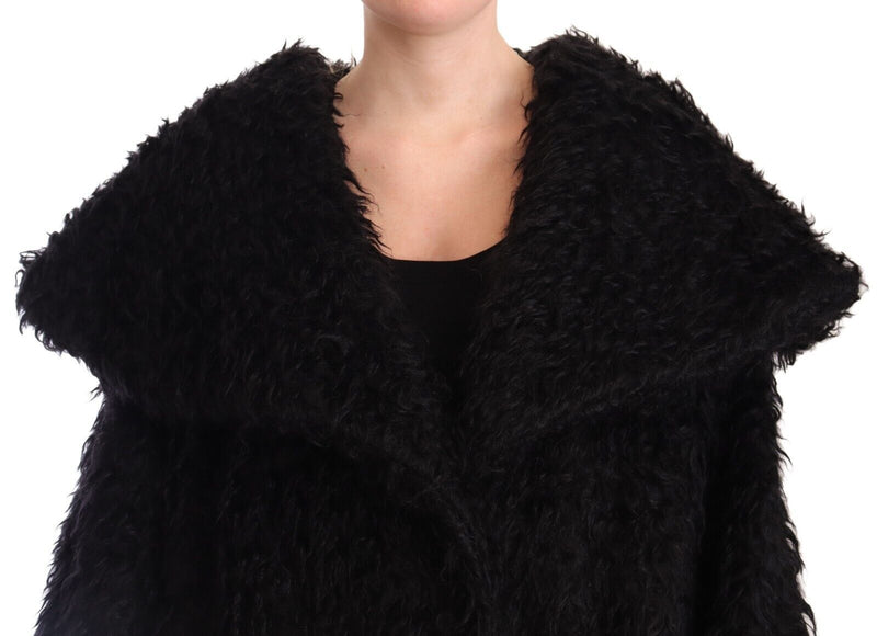 Dolce &amp; Gabbana Trench-manteau à cape en mohair noir et fourrure