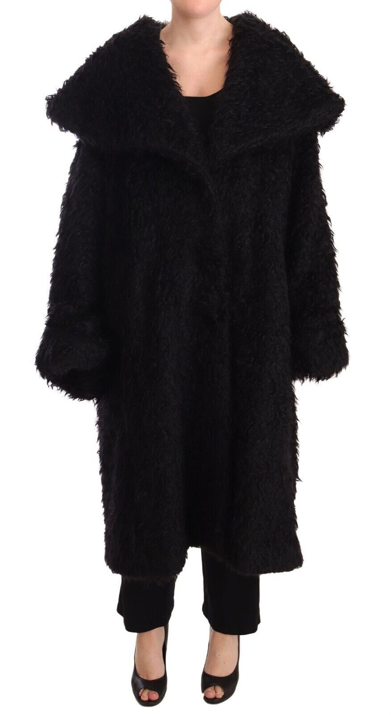 Dolce &amp; Gabbana Trench-manteau à cape en mohair noir et fourrure