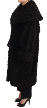 Manteau-trencher en polyester noir avec fourrure de Dolce &amp; Gabbana