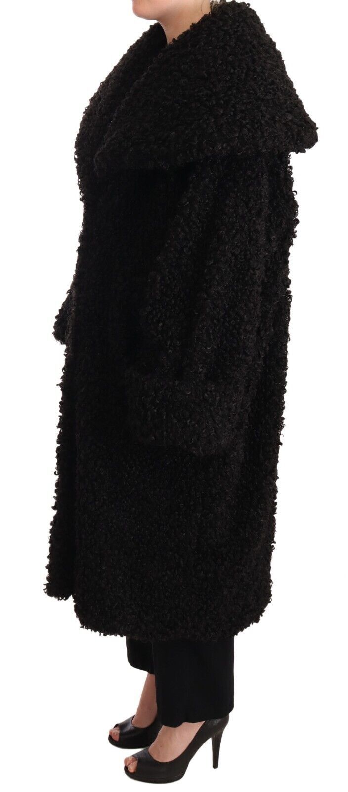 Manteau-trencher en polyester noir avec fourrure de Dolce &amp; Gabbana