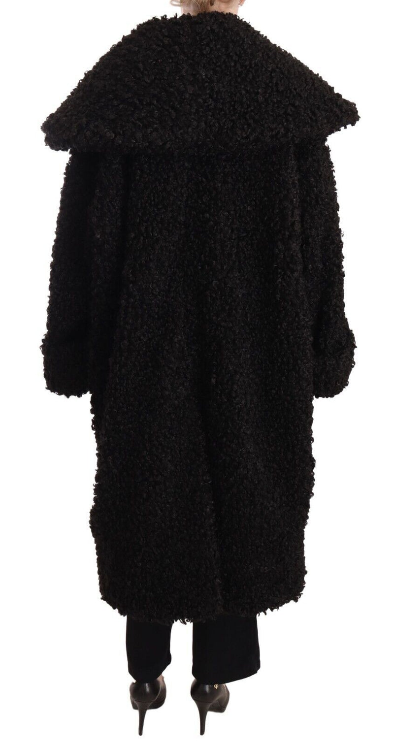 Manteau-trencher en polyester noir avec fourrure de Dolce &amp; Gabbana