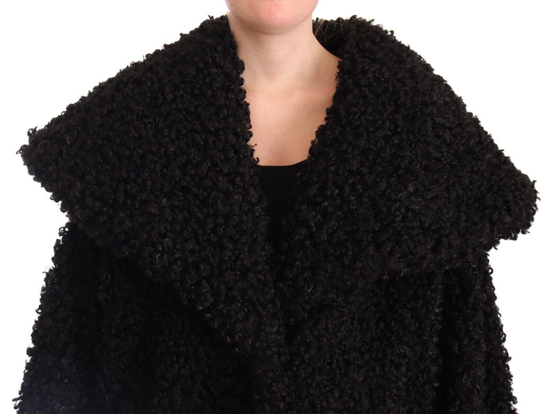 Manteau-trencher en polyester noir avec fourrure de Dolce &amp; Gabbana