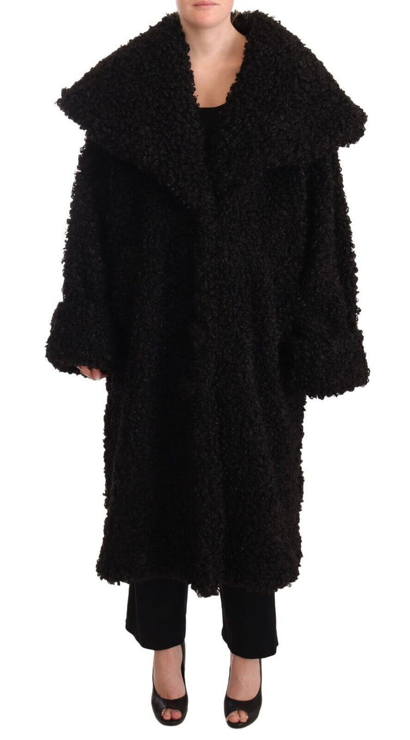 Manteau-trencher en polyester noir avec fourrure de Dolce &amp; Gabbana
