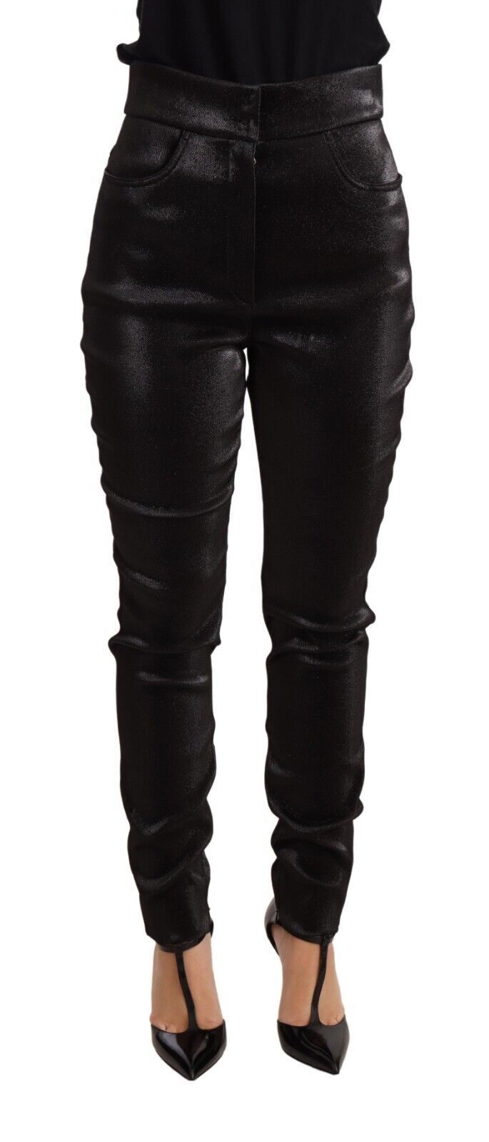 Pantalon en coton extensible avec fils de lurex argenté et noir de Dolce &amp; Gabbana