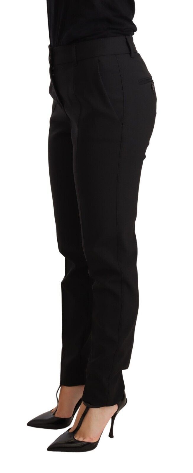 Pantalon tailleur noir à coupe fuselée pour femme en laine vierge Dolce &amp; Gabbana