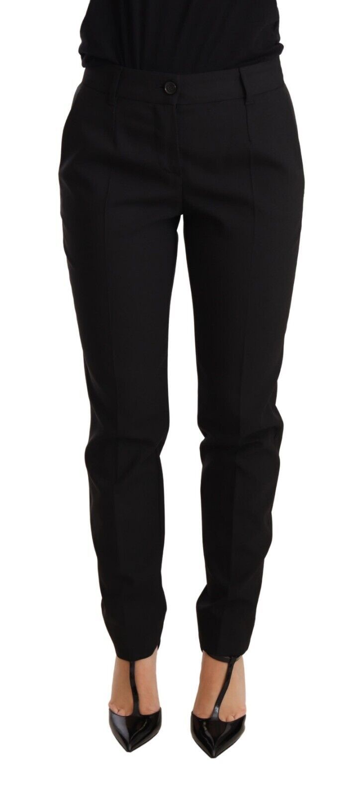 Pantalon tailleur noir à coupe fuselée pour femme en laine vierge Dolce &amp; Gabbana