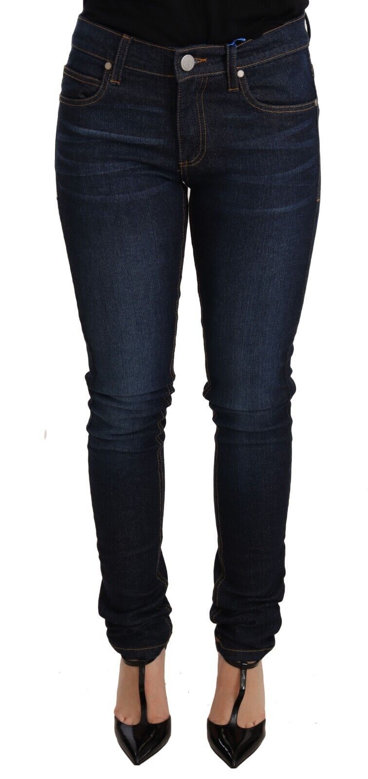 Jeans skinny en coton bleu foncé à taille basse de Versace