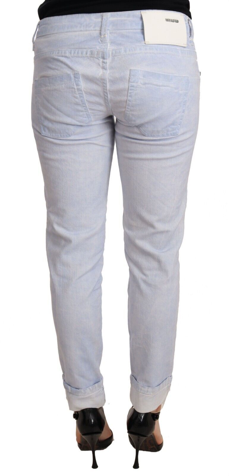 Acht Light Blue Cotton Folded Hem Denim Skinny Jeans for Women