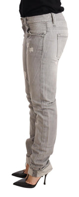 Acht Jeans Femme Slim Fit en Denim Grises Effilochées