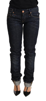 Acht Dark Blue Cotton Slim Fit Women Denim Trouser Jeans