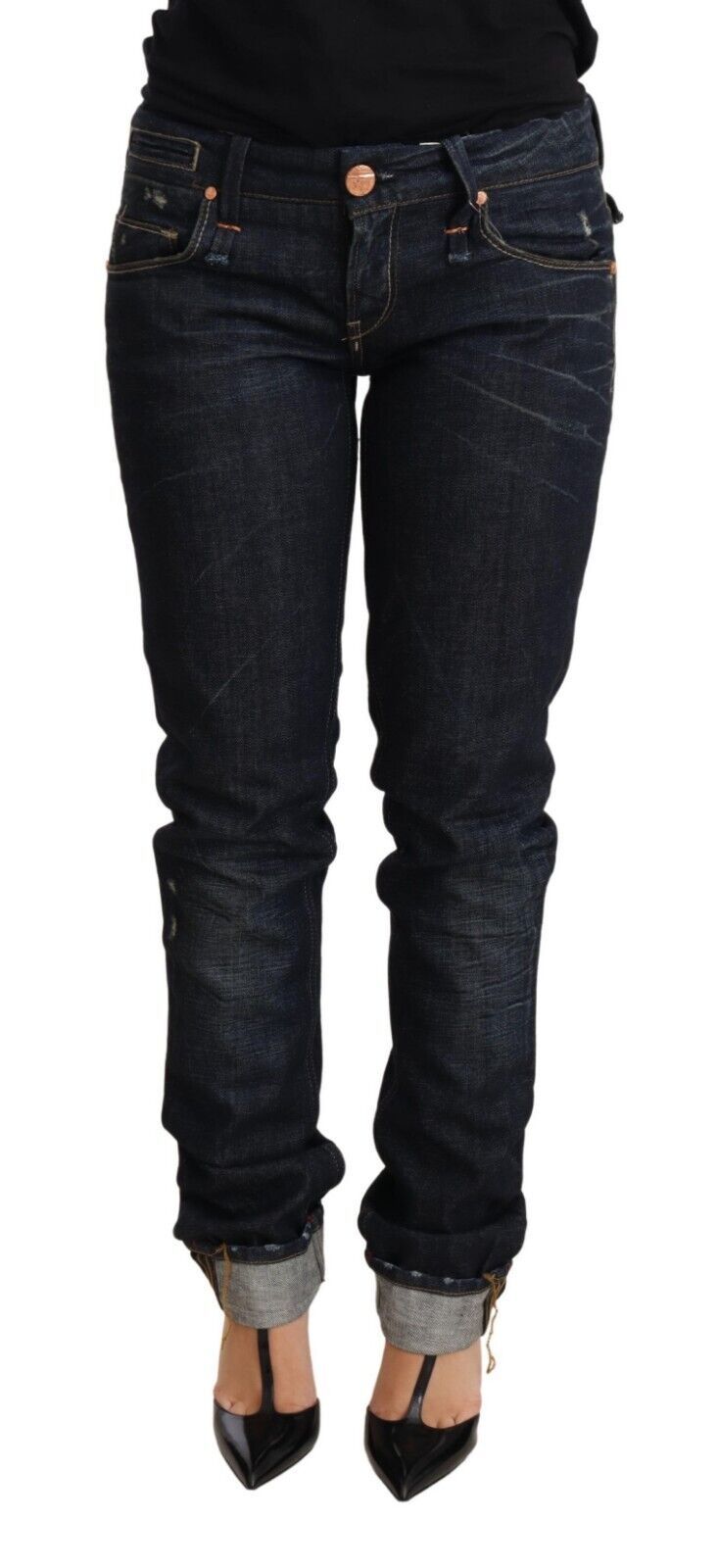 Acht Dark Blue Cotton Slim Fit Women Denim Trouser Jeans