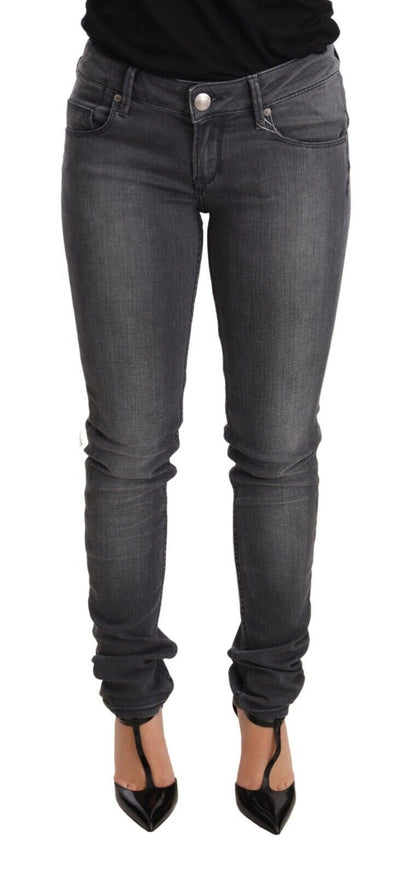 Pantalon en jean pour femme, taille basse, coupe slim, coton délavé gris, Acht.