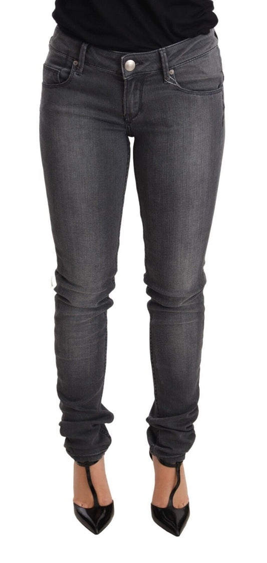 Pantalon en jean pour femme, taille basse, coupe slim, coton délavé gris, Acht.