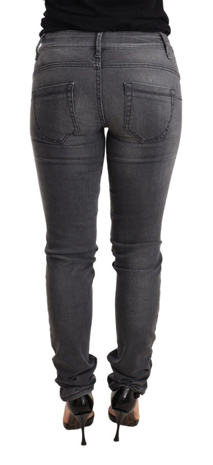 Pantalon en jean pour femme, taille basse, coupe slim, coton délavé gris, Acht.