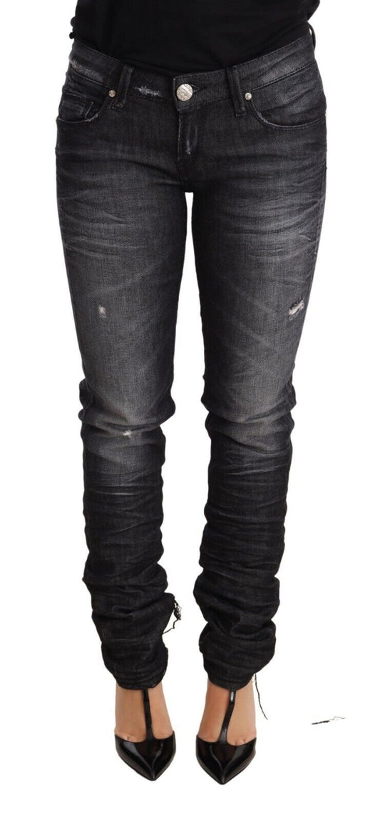Jean skinny en coton noir délavé taille basse Acht