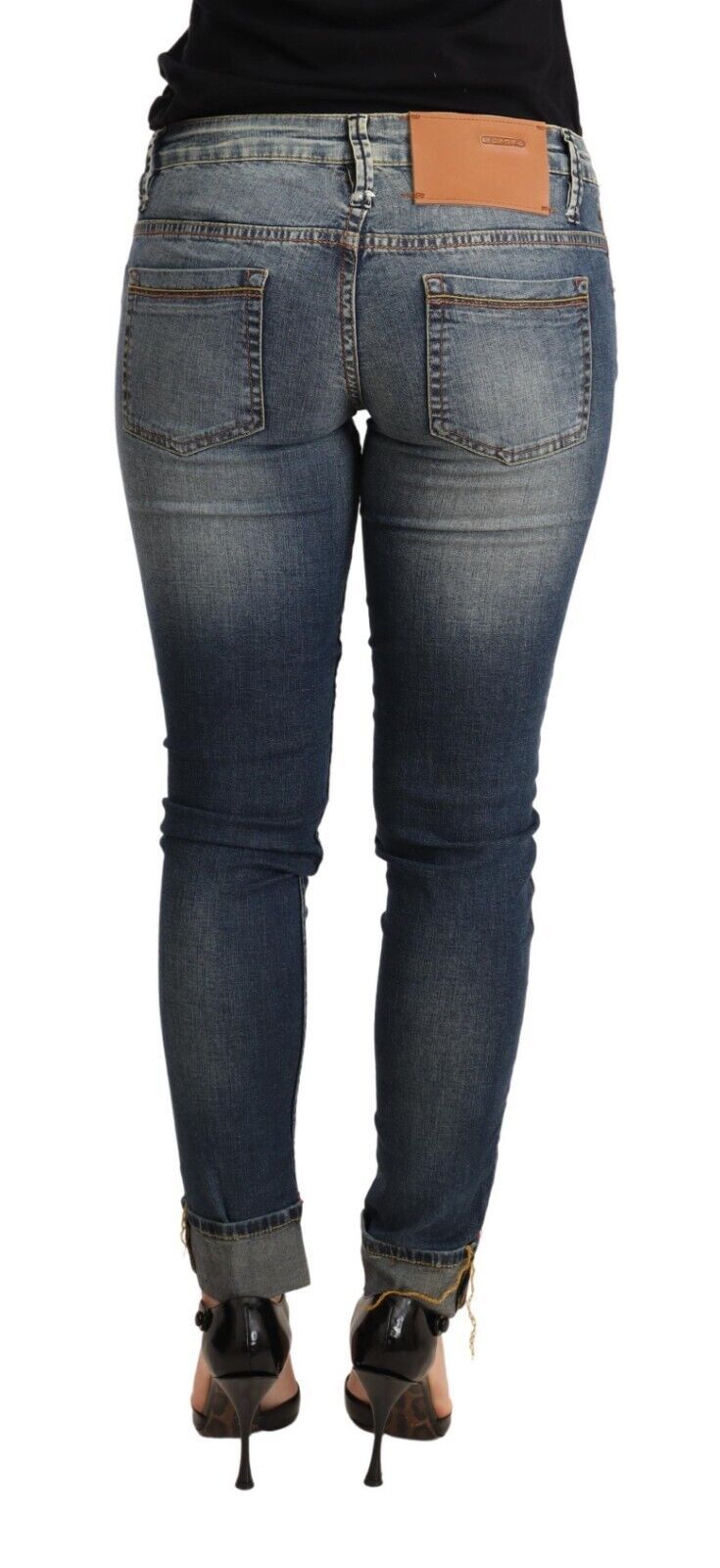 Acht Blue Washed Cotton Low Waist Skinny Denim Jeans for Women