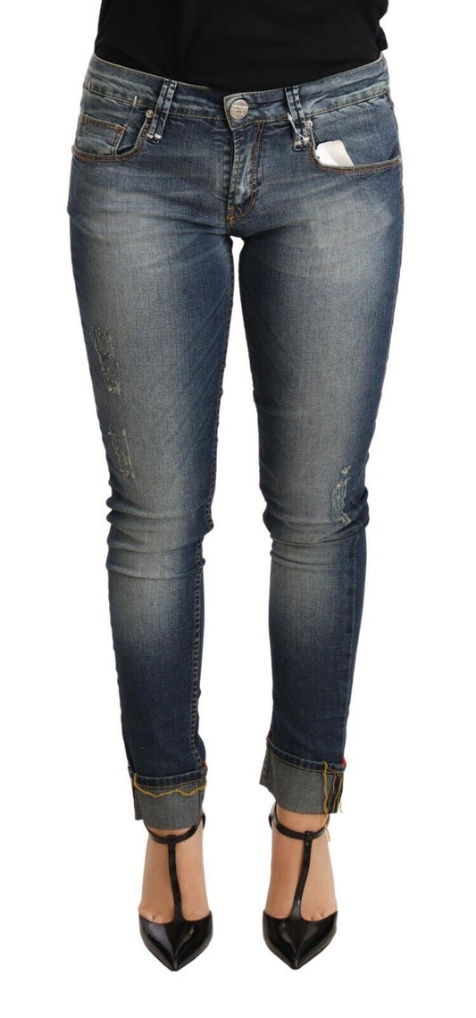 Jean skinny taille basse en coton délavé bleu pour femme Acht