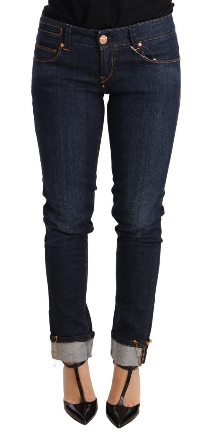 Jean skinny taille basse en coton délavé bleu pour femme Acht