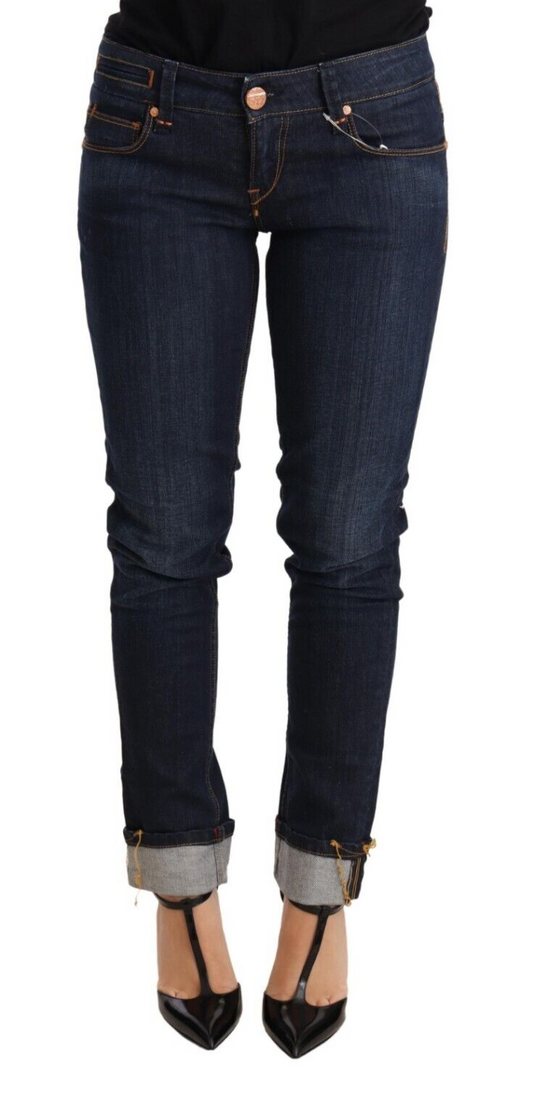 Jean skinny taille basse en coton délavé bleu pour femme Acht