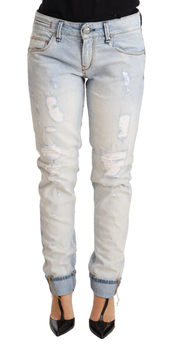 Pantalon en jean Acht, bleu clair, effet usé, en coton, avec revers au bas.