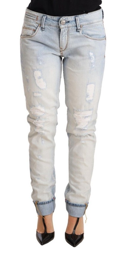 Pantalon en jean Acht, bleu clair, effet usé, en coton, avec revers au bas.