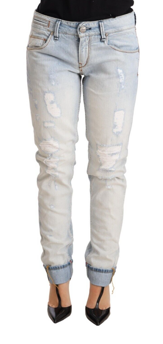 Pantalon en jean Acht, bleu clair, effet usé, en coton, avec revers au bas.