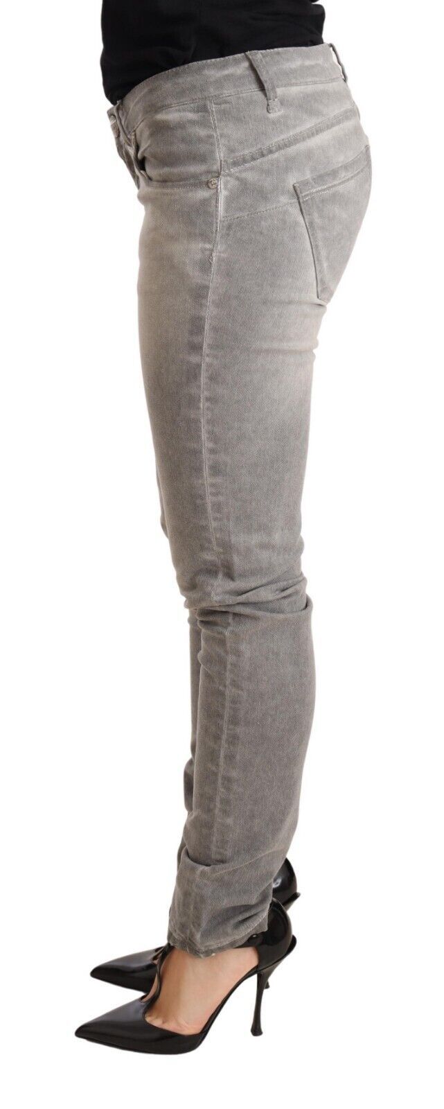 Acht Light Gray Washed Cotton Slim Fit Denim Jeans for Women