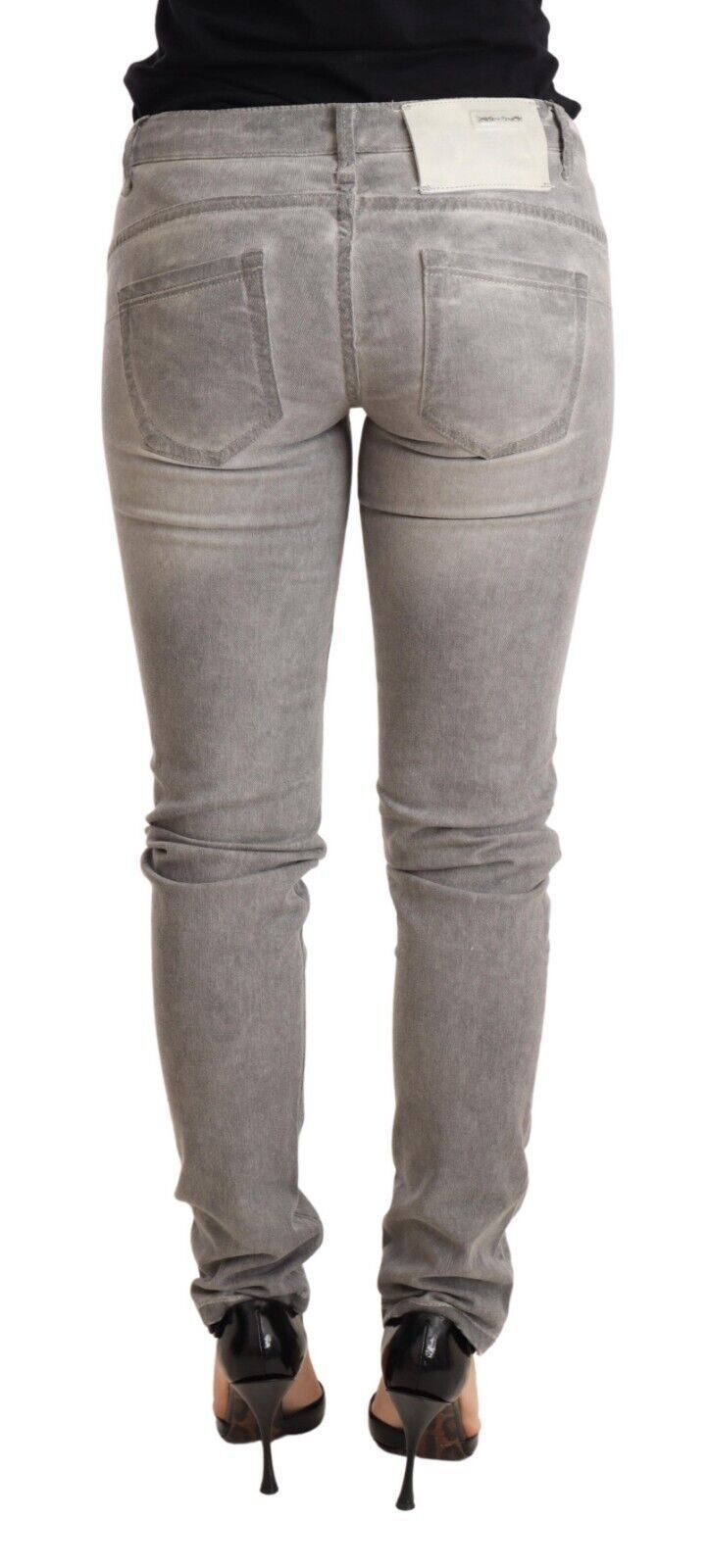 Acht Light Gray Washed Cotton Slim Fit Denim Jeans for Women