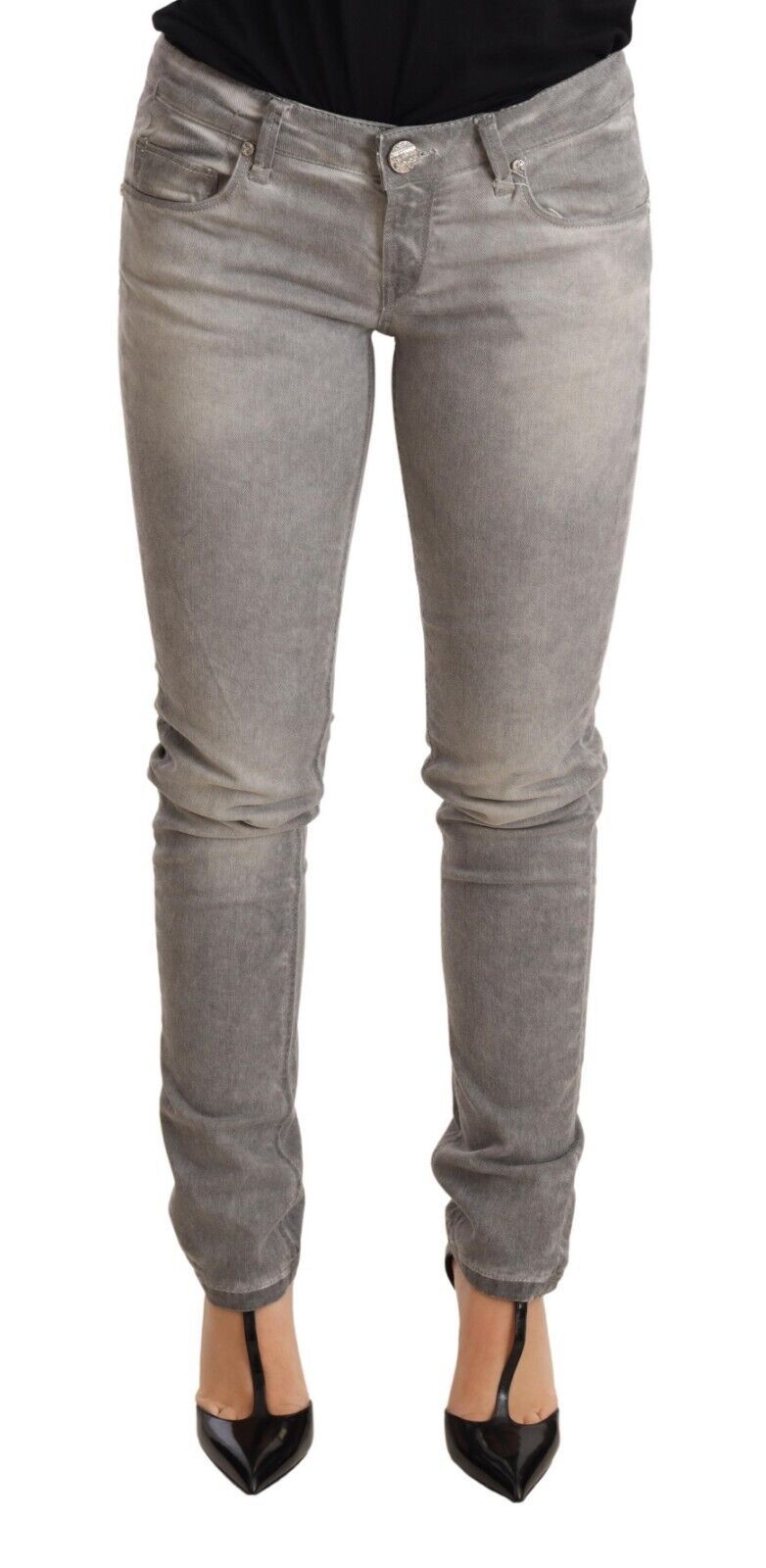 Acht Light Gray Washed Cotton Slim Fit Denim Jeans for Women