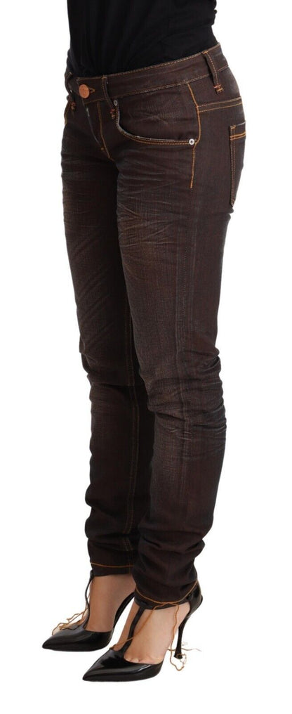 Jean slim taille basse en coton délavé brun Acht