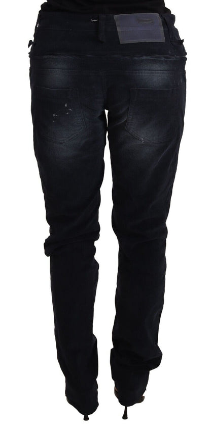 Pantalons jeans en coton délavé bleu, taille basse, coupe ample, Acht.