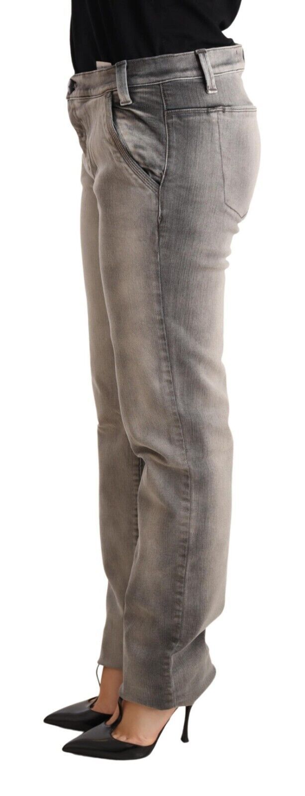 Ermanno Scervino Jeans Skinny Grises Lavés Basse Taille