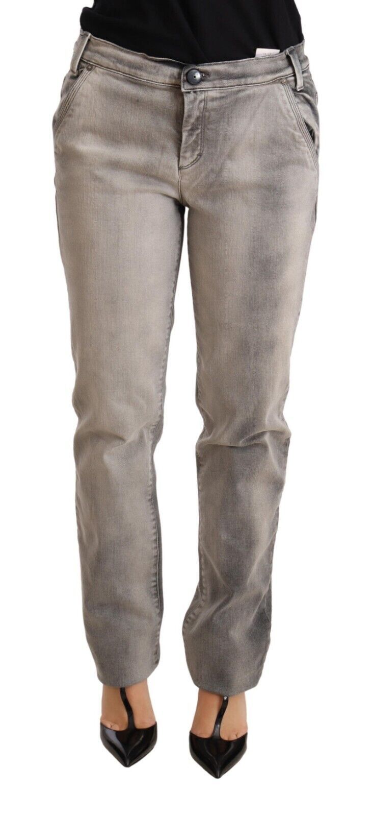 Ermanno Scervino Jeans Skinny Grises Lavés Basse Taille