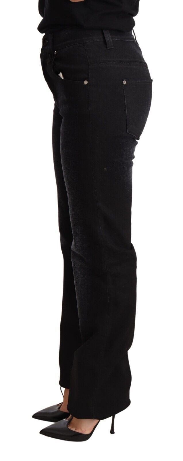 Ermanno Scervino Jeans Femme Noir Délavé Coupe Droite en Coton