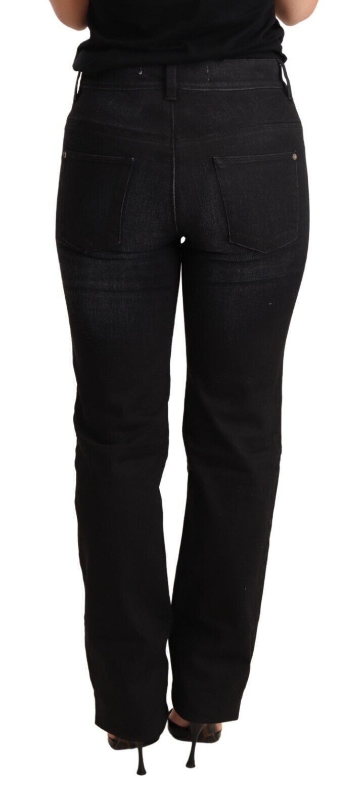 Ermanno Scervino Jeans Femme Noir Délavé Coupe Droite en Coton