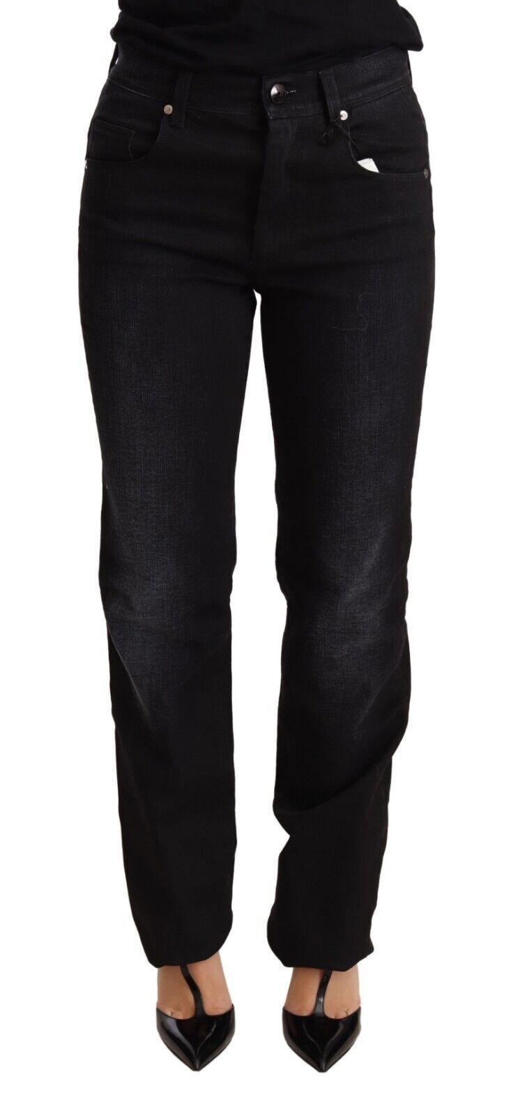 Ermanno Scervino Jeans Femme Noir Délavé Coupe Droite en Coton