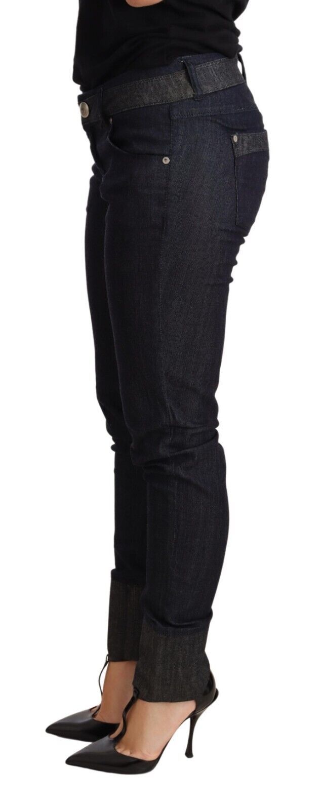 Ermanno Scervino Pantalon en Denim Bleu Skinny à Ourlet Replié