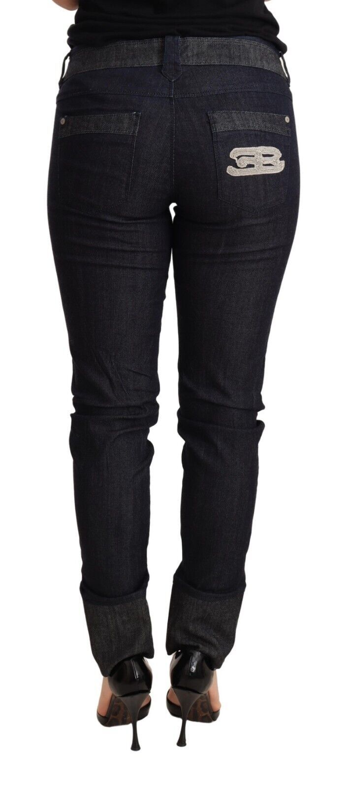 Ermanno Scervino Pantalon en Denim Bleu Skinny à Ourlet Replié