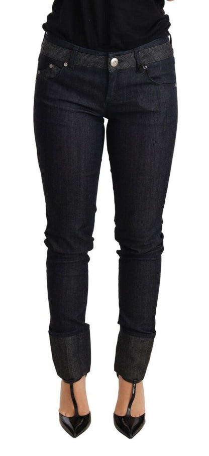 Pantalon en jean skinny bleu à revers en coton Ermanno Scervino